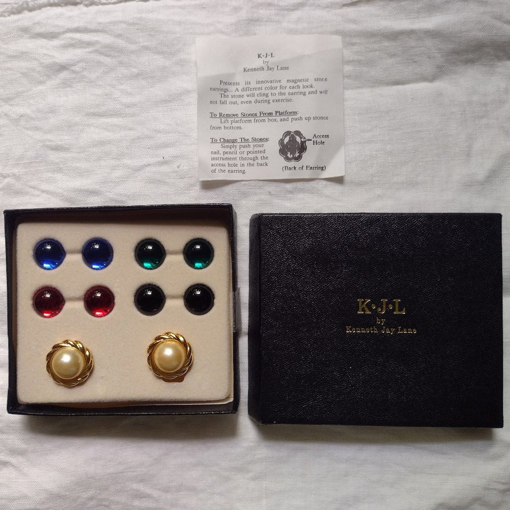 Vintage Signed KJL Kenneth Jay Lane Interchangeable Magnet Clip-on Earrings